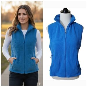 L.L. Bean blue zip-up fleece vest Women's size small